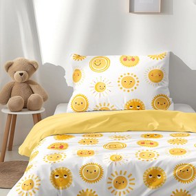 Goldea detské bavlnené obliečky duo - usmievavé slniečka so žltou 140 x 200 a 70 x 90 cm