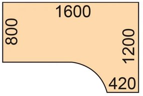 Kancelársky rohový pracovný stôl PRIMO WHITE, 1600 x 1200 mm, pravý, biela/čerešňa