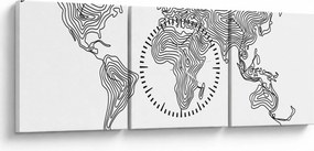 Obraz - Mapa v líniách (s hodinami) (90x30 cm)