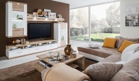 Obývacia stena Caracas kombi 333, dub / biely lesk, s osvetlením