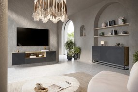 Závesný TV stolík Asha 167 cm s otvorenou policou - artisan / rivier stone mat