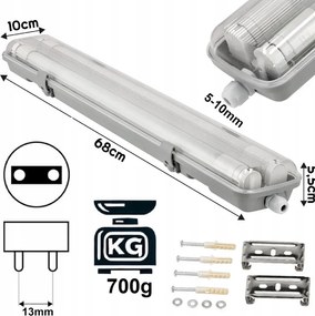 SADA Hermetická LED lampa 60cm 18W 2880lm 6500K + 2x Žiarivka do garáže