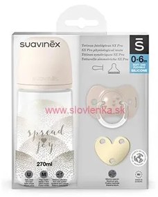 SUAVINEX - sada fľiaš 270 ml + cumlík fyziologický 0/6 m + klip JOY - krémová