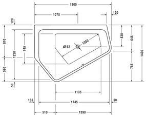 Duravit Paiova 5 - Vaňa do ľavého rohu 1900x1400 mm, s panelom a podstavcom, biela 700396000000000