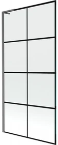 Mexen Next L, 1-krídlová vaňová zástena 90 x 150 cm, 6mm číre sklo-čierny vzor, grafitový profil, 895-090-000-03-77-66