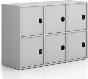 Kancelárska skriňa FRAME, nízka, 6x dvere, 1299 x 450 x 881 mm, kódový zámok, sivá