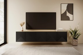Závesná skrinka RTV Asha 200 cm s ryhovaným čelom - artisan / čierny mat