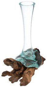 Fúkaná sklenená váza na teakovom dreve, 25 cm