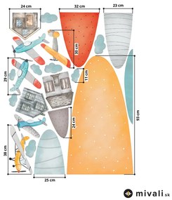 Samolepky na stenu - Farebné lietadlá nad kopcami