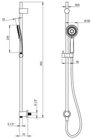 Deante Arnika, sprchový stĺp 95cm s podomietkovým pripojením a 3-funkčnou ručnou hlavicou a sprchovou hadicou 150cm, chrómová, NQA_061K