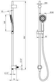Deante Arnika, sprchový stĺp 95cm s podomietkovým pripojením a 3-funkčnou ručnou hlavicou a sprchovou hadicou 150cm, chrómová, NQA_061K