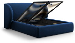 Čalúnená posteľ milany s úložným priestorom 140 x 200 cm zamat modrá MUZZA