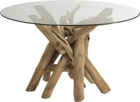 Jedálenský okrúhly drevený stôl so sklenenou doskou Branch - Ø128 * 75 cm