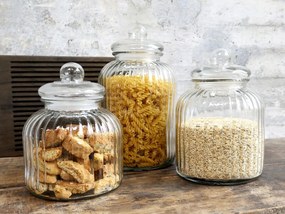 Chic Antique Sklenená úložná dóza Grooves Clear 3,5 l