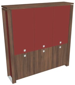 Vysoká skriňa Verno+ S 200 x 46 x 210 cm, kombinované dvere, orech / červená