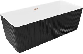 Mexen Nila, voľne stojaca ryhovaná vaňa 170 x 75 cm, biela-čierna, ružové zlato prepad, 52841708075-60