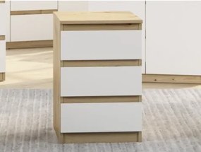 Skrinka/vysoký nočný stolík Carlos 40 cm, dub artisan/biela, 3 zásuvky%