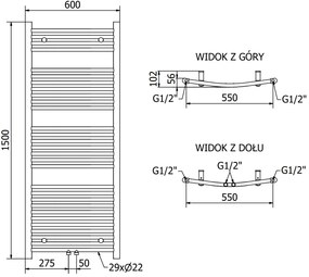 Mexen Ares, elektrické vykurovacie teleso 1500x600 mm + vykurovacia tyč 900 W, biela, W102-1500-600-6900-20