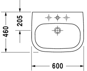 DURAVIT D-Code závesné umývadlo s otvorom, s prepadom, 600 mm x 460 mm, 23106000002