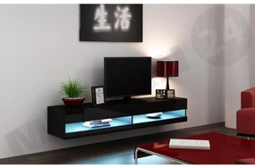 TV skrinka Zigo New 180, Osvetlenie: osvetlenie LED biele, Farby: čierny / čierny lesk