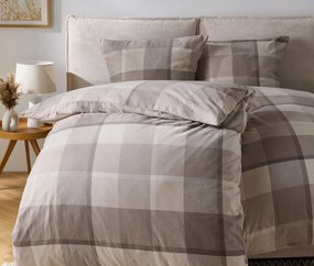 Flanelová posteľná bielizeň, sivo-béžová károvaná, štandardná veľkosť