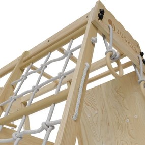 Detské vnútorné drevené ihrisko so šmykľavkou, lezeckou sten