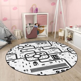 Čierno-biely prateľný detský hrací koberec ø100 cm In My Town – Mila Home