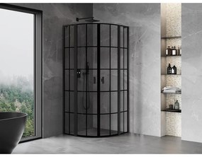 Mexen Mist L, štvrťkruhový sprchový kút s 2-krídlovými dverami, 100 x 100 cm, 8mm číre sklo, čierny profil, 8A32L-100-100-70-77