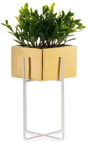 KERAMICKÝ KVETINÁČ SO STOJANOM MIZU 20,5X12 CM ZLATÁ/BIELA