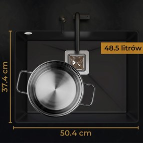 Sink Quality Argon 60, kuchynský granitový drez 550x420x225 mm + chrómový sifón, čierna, SKQ-ARG.C.1KBO.60.X