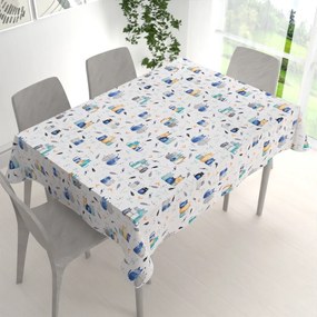 Biante Detský bavlnený obdĺžnikový obrus Sandra SA-653 Mačací svet modrý na bielom 60x100 cm