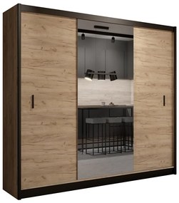 Šatní skriňa MIRO 250x215 cm dub craft/čierna so zrkadlom