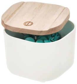 Biely úložný box s vekom z dreva paulownia iDesign Eco, 9 x 9 cm