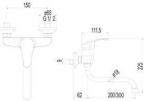 Mereo Mereo, Drezová nástenná batéria, Sonáta, s ramienkom rúrkovým ø 18 mm - 300 mm, chróm, MER-CB30106N