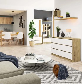 Komoda Kuba 120 cm 6 zásuviek dub artisan/biela