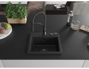 Mexen Milo, 1-komorový granitový drez 435x410x171 mm a drezová batéria Aster, čierna, 6505-77-73450-70-B
