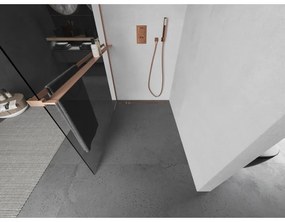 Mexen Kioto+, sprchová zástena Walk-In s poličkou a vešiakom 130 x 200 cm, 8mm číre sklo, medený matný profil, 800-130-121-65-00