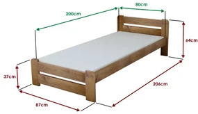 Posteľ Laura 80 x 200 cm, dub Rošt: Bez roštu, Matrac: Matrac COCO MAXI 20 cm