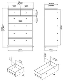 Biela vysoká komoda 96x140 cm Paris – Tvilum
