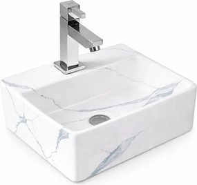 LAGE-M || Umývadlo na dosku, keramika, biela, mramor, hranatá