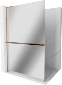 Mexen Kioto+ L, sprchová zástena Walk-In s poličkou a vešiakom 110 x 200 cm, 8mm sklo vzor zrkadlo, ružové zlato profil, 800-110-123-60-50