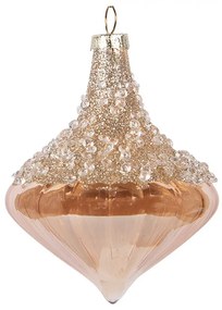 Béžová sklenená ozdoba špicatá banka s kamienkami - Ø 8*10 cm