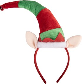 Červená vianočná čelenka s čiapkou škriatok Elf - 25*6*30 cm