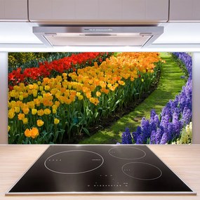 Sklenený obklad Do kuchyne Kvety záhrada tulipány 100x50 cm