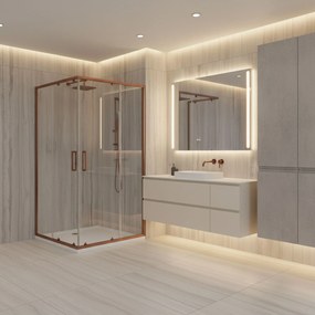 Obdĺžnikový sprchový kút REA CITY 80x100 kartáčovaná meď + vanička Savoy biela