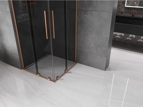 Mexen Velar L Duo, sprchový kút s posuvnými dverami 100 x 100 cm, 8mm šedé sklo, medená matná, 871-100-100-02-43-65