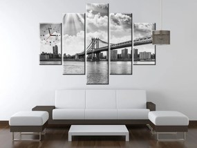 Gario Obraz s hodinami Brooklyn New York - 5 dielny Rozmery: 150 x 105 cm