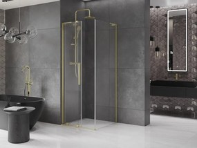 Mexen Velar L, sprchový kút s posuvnými dverami 90 x 90 cm, 8mm číre sklo, zlatá matná, 871-090-090-03-55