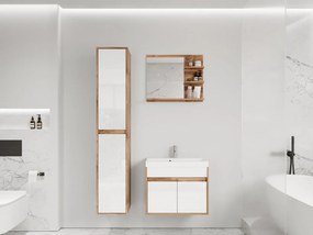 Kúpelňový nábytok Garmuzo, Farby: wotan / wotan + biely lesk, Sifón: bez sifónu, Umývadlová batéria: Economico BYU 020M