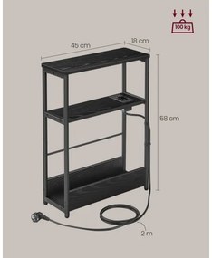 Odkladací stolík ROD s vstavanou zásuvkou a USB portami, čierny